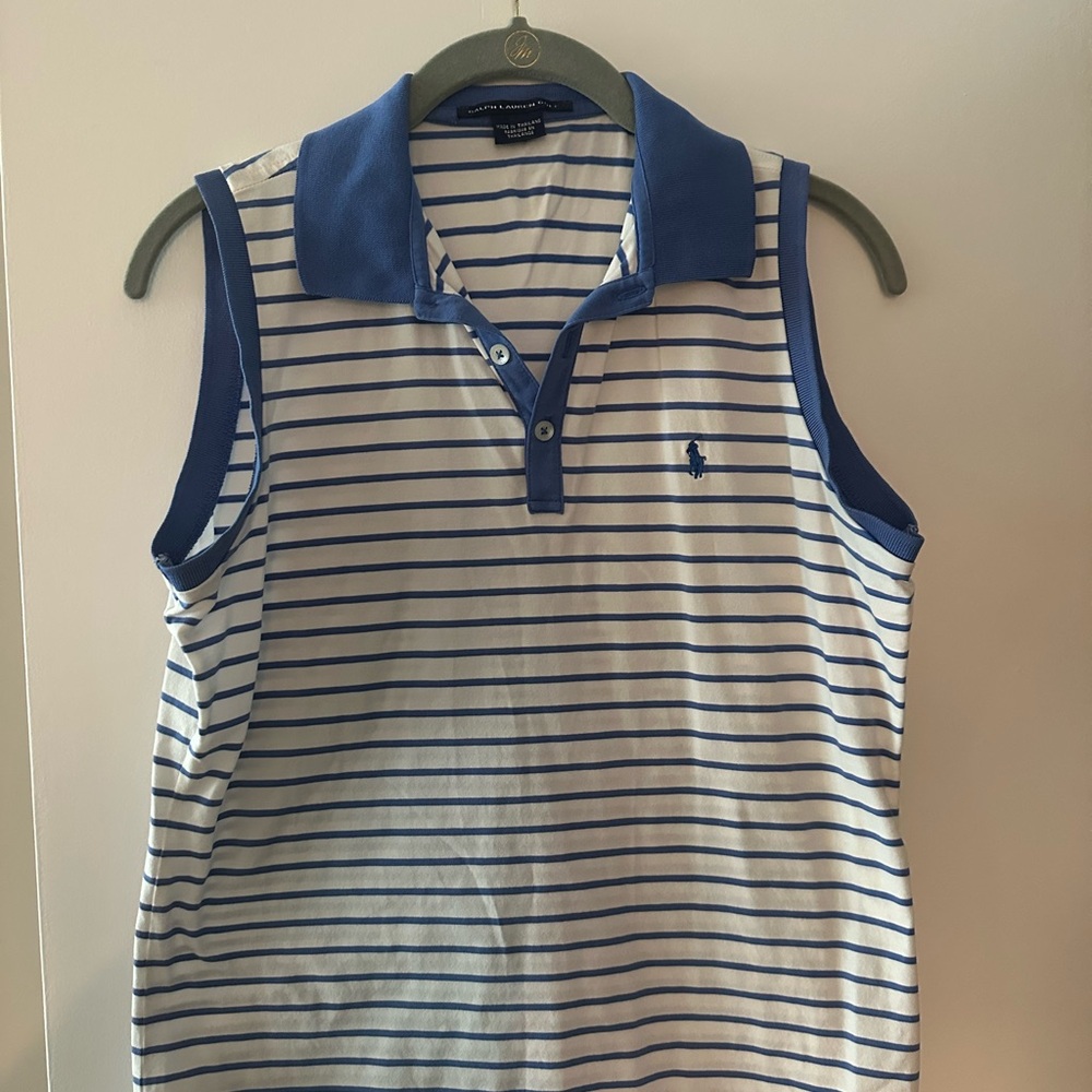 Ralph Lauren Blue and White Striped Polo - size small